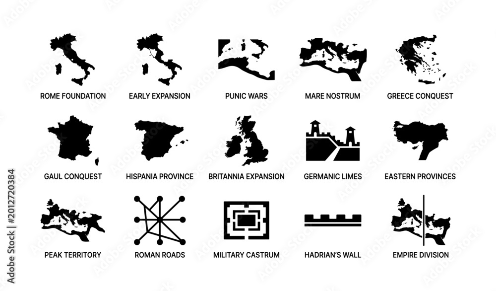Obraz premium Roman maps showing provincial expansion and frontier markers