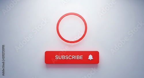 Red subscribe button with bell icon on gray background  social media notification symbol