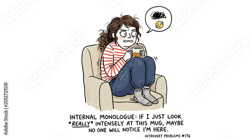 Tableau sur toile Introverted woman staring intensely at mug to avoid being noticed