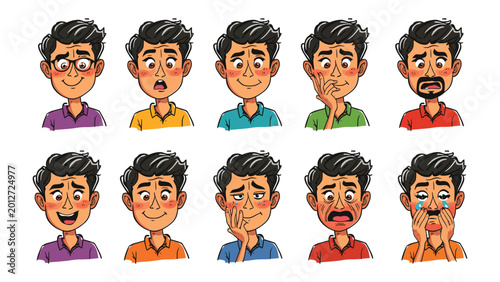 Bild auf Leinwand Facial expressions set: A collection of various emotive facial expressions