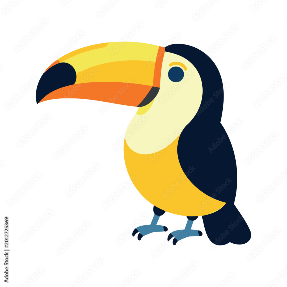Fototapeta premium Cartoon style illustration of a brightly colored toucan on a white background