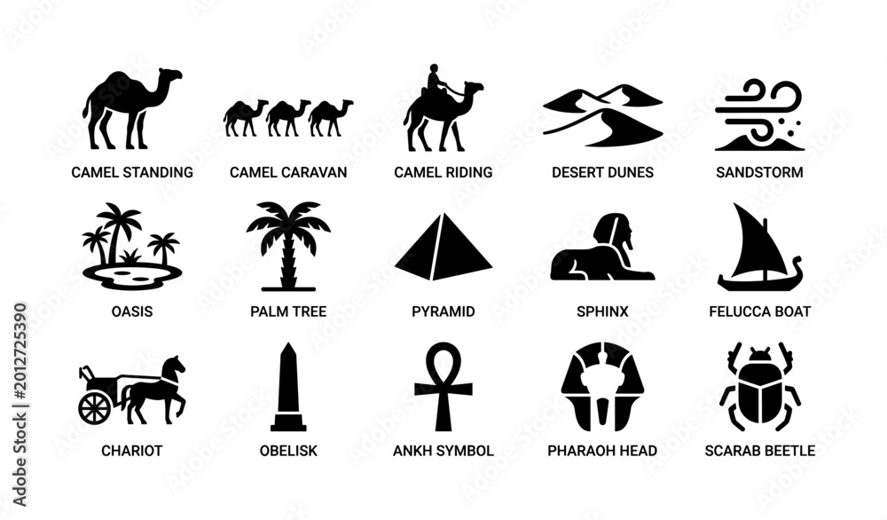 Fototapeta premium Desert and egyptian icons arranged on white background