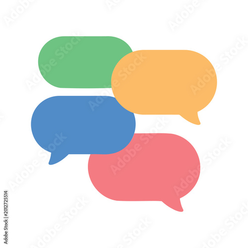 Overlapping colorful speech bubbles create a vibrant and dynamic composition