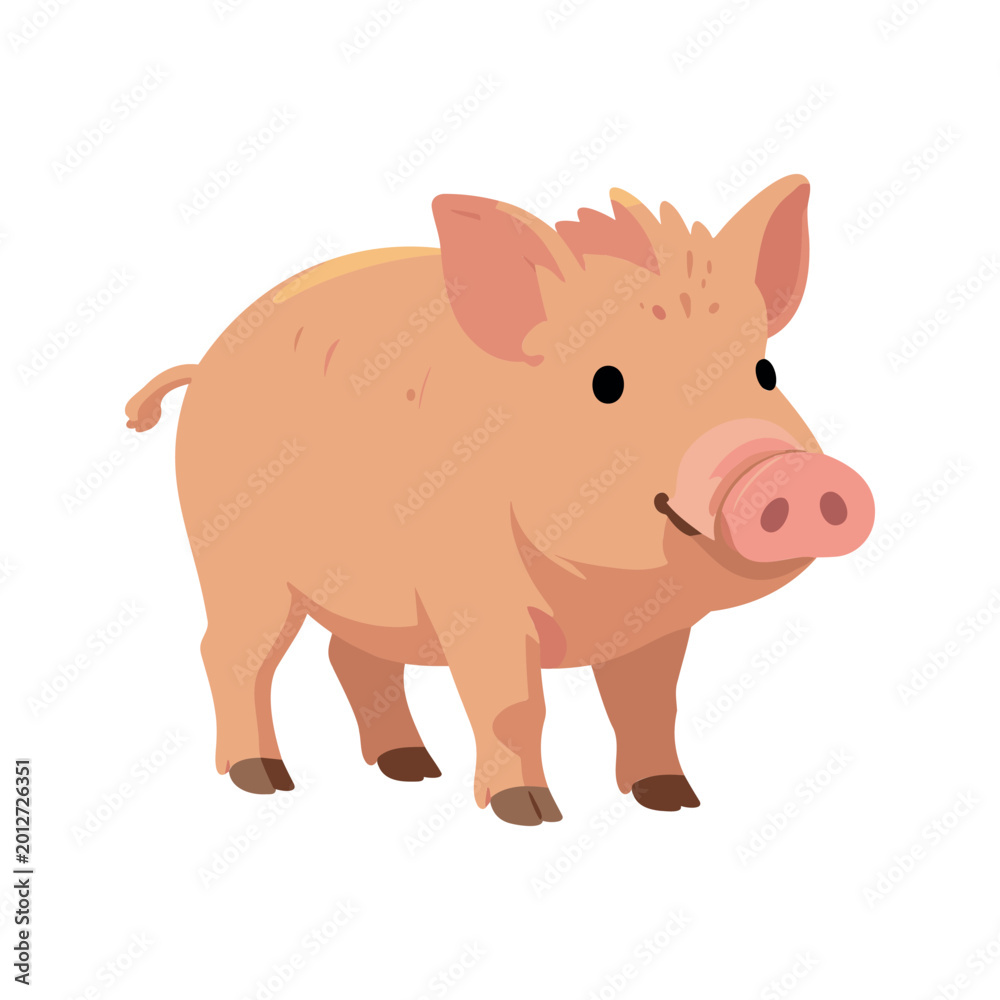 Fototapeta premium Illustration of a cute piglet standing on a white background in a cartoon style