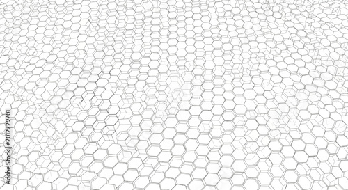Abstract white background with a subtle wavy hexagonal grid pattern, resembling a scientific or technological surface.