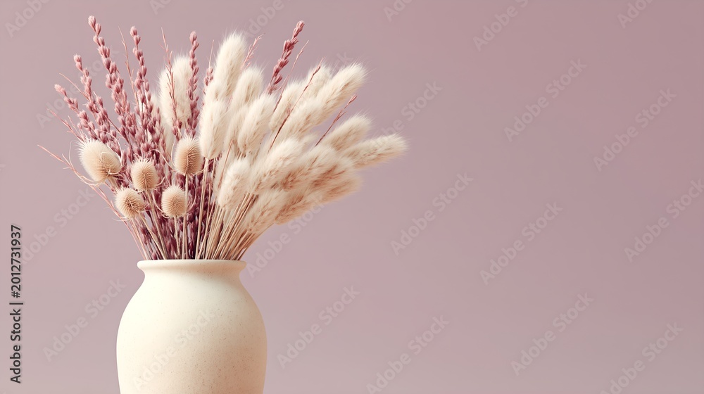 Fototapeta premium Fluffy dried grass stems in ceramic vase