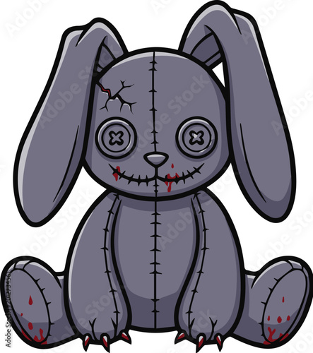 Creepy Teddy Bear Horror Vector Cartoon Illustration Isolated on White Background