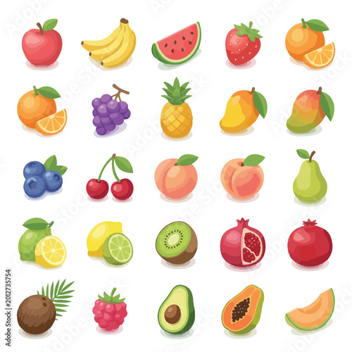 Vibrant Isometric Fruit Collection Vector Illustration