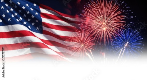 American independence day fireworks display with us flag