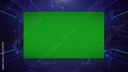 Futuristic Cyberpunk Digital Studio Background with Green Screen Mockup Windows
