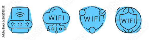 Tableau sur toile Wi fi and wireless connectivity icons showing password and security