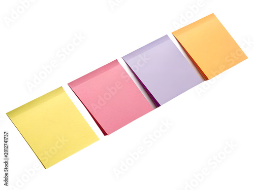 Row of Colorful Blank Sticky Notes Isolated on White Background