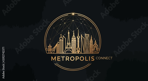Photos Golden cityscape logo on black background.