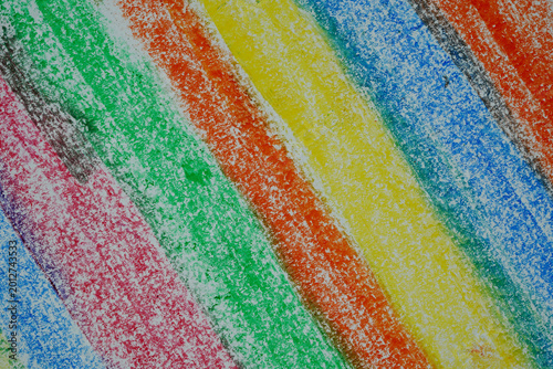 Colorful pastel stripes on textured paper background. Vibrant hand-drawn pattern with soft crayon strokes. Creative abstract composition with rainbow colors and artistic texture