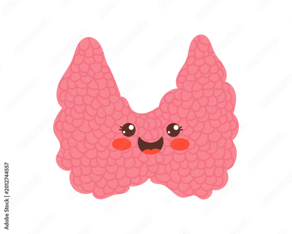 Obraz premium Happy Thyroid Gland Character. Healthy Body Organ. Cartoon Vector Illustration.