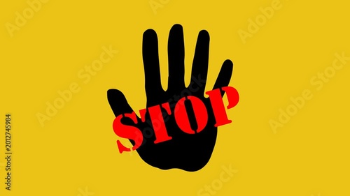 hand silhouette animation with stop text on yellow background