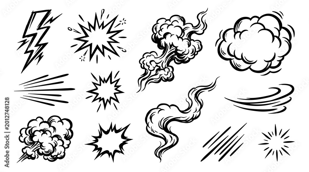 Obraz premium Dynamic comic style explosion effects and motion lines illustration