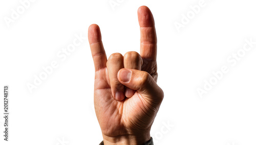 Human hand making rock and roll gesture, isolated on transparent background