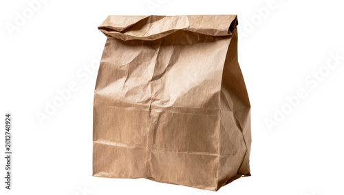 Photos Crinkled brown paper lunch bag crumpled and creased, isolated on transparent bac