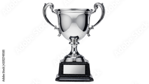 Quadro su tela Shiny silver trophy with ornate handles and black base, isolated on transparent