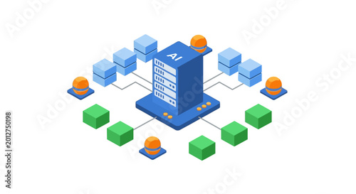 A blue server with green and blue blocks connected to it.