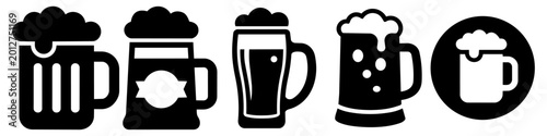 Photos Beer mug icon set, collection of glasses with foam for pub and bar