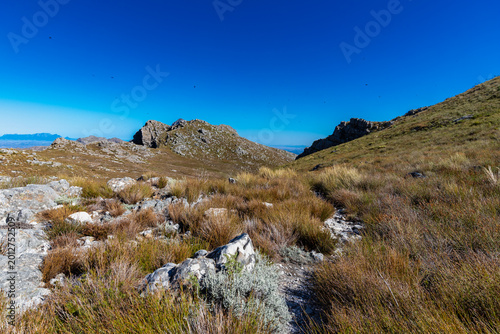 An amazing view on a perfect day over the Jonkershoek Nature Reserve located close to Stellenbosch in South Africa and home to the Jonkershoek Mountains and the impressiv valley. The reserve includes 