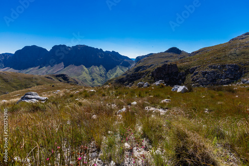 An amazing view on a perfect day over the Jonkershoek Nature Reserve located close to Stellenbosch in South Africa and home to the Jonkershoek Mountains and the impressiv valley. The reserve includes 