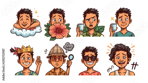 Fotografia Expressive Emotion Collection: A dynamic collection of illustrative faces, each a unique portrayal of human emotion, designed to convey diverse sentiments and reactions