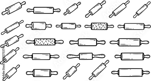 Photos Black and White Line Art Collection of Assorted Rolling Pins for Baking and Cook
