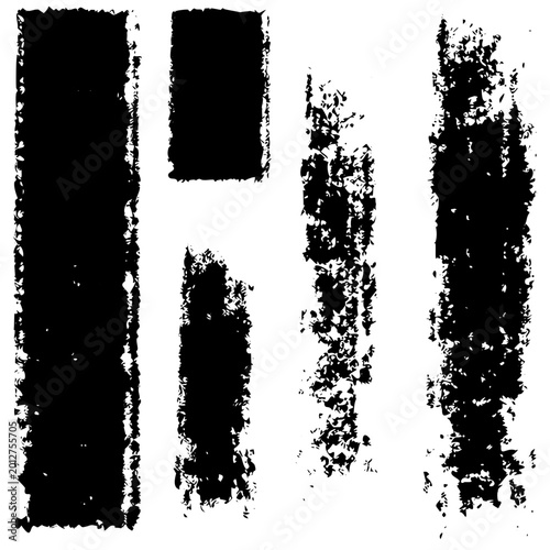  Set of grunge rolled ink stamp textures handmade with brayer. Letterpress vintage rough irregular rectangle vertical backgrounds Linocut relief printing shapes vector illustration transparent backdro
