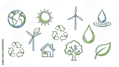Konstfotografi Sustainable World Icons: A vibrant collection of ecological icons conveys the essence of environmental consciousness and sustainability
