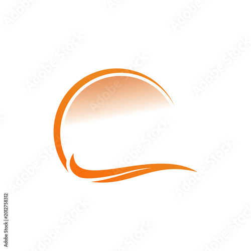 Abstract orange gradient arc and flowing line design on a white background, suggesting motion and energy.