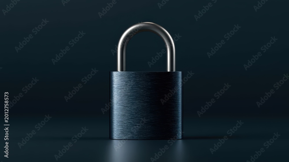Fototapeta premium A metallic padlock representing cybersecurity and data protection concept in a minimalist and clean aesthetic studio setting