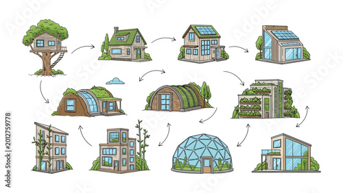 Canvas Print Sustainable Homes: Explore an array of eco-friendly housing concepts, showcasing innovative designs centered around sustainability, offering a glimpse into a greener future for residences