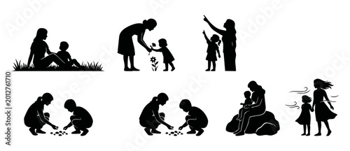 Canvastavla Mother and child silhouette set, family bonding activities and parenting moments