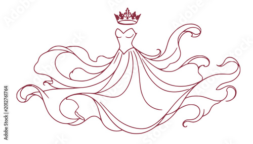 Fotografía Red line art flowing wedding dress with black crown
