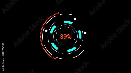 Detailed Loading Data HUD Display analysis dashboard. Rotating circular UI and telemetry graphs. Premium 4K tech asset.
