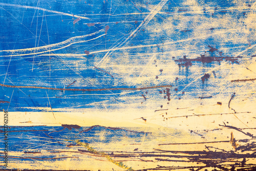 Blue Grunge Metal Texture with Rust Scratches and Weathered Paint Background
