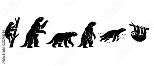 Принти на полотні Giant Ground Sloth Evolution Silhouette Set, Ancient Megafauna Prehistoric Anima
