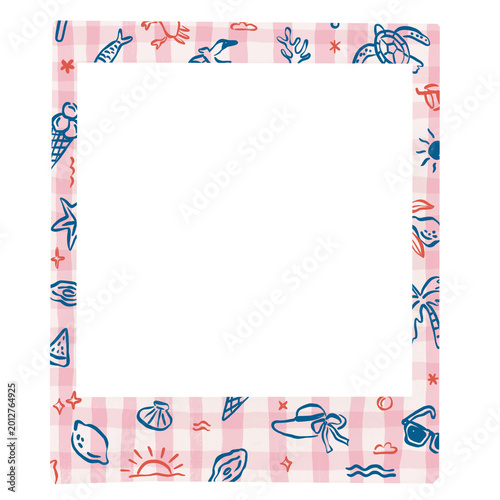 Square summer frame with blue doodle illustration 