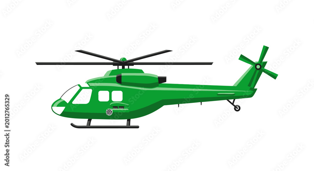 Fototapeta premium Green Helicopter Aircraft Transportation Vehicle.
