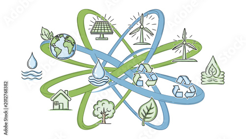 Tableau sur toile Sustainable Energy Illustration: A vibrant illustration showcasing sustainable energy sources, environmental protection, and a commitment to a greener future