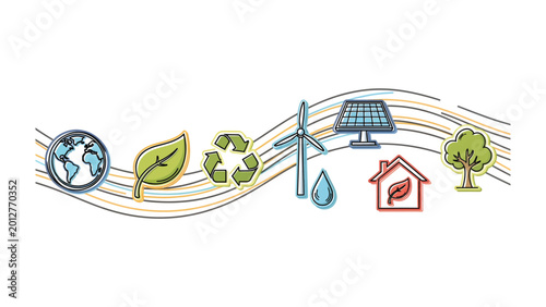 Foto Eco-Friendly Icons: A vibrant and illustrative display of sustainable symbols, celebrating eco-consciousness