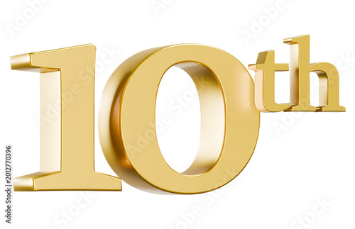 Tableau sur toile Metallic gold 10th number 3D render