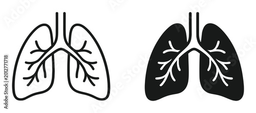 Photos Human lungs outline and silhouette icons, respiratory anatomy medical vector ill