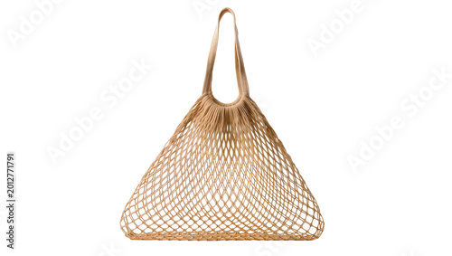 Obraz na plátně Woven natural fiber string bag with handles, isolated on transparent background