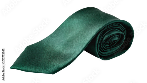 Tableau sur toile Dark green satin necktie rolled up, isolated on transparent background