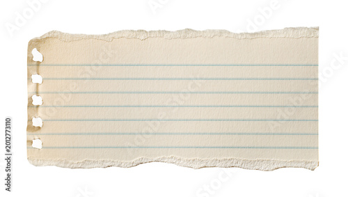 Foto Torn lined notebook paper with punched holes, isolated on transparent background
