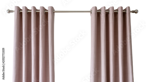 Принти на полотні Two pink grommet curtains hanging on a silver curtain rod, isolated on transpare